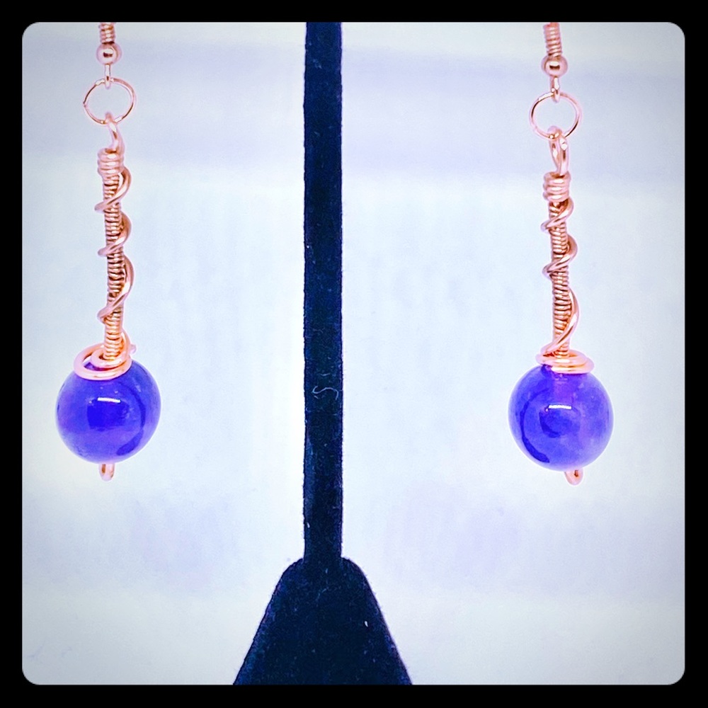 Pure Amethyst And Solid Copper Earrings